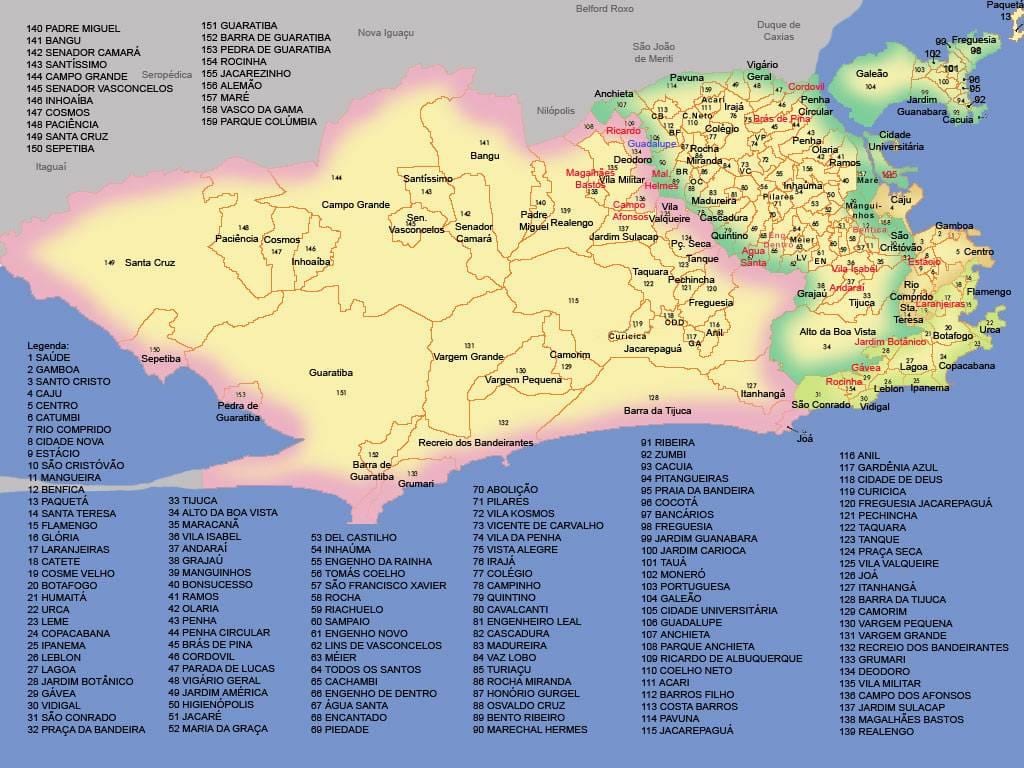 mappa di Rio de Janeiro comuni, ordinati per distanze